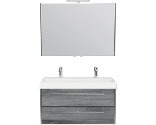 Waschtisch mit zwei Schubladen, Waschbecken und Spiegelschrank