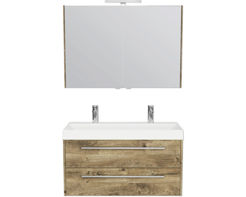 Waschtisch mit Waschbecken und Spiegelschrank für das Badezimmer
