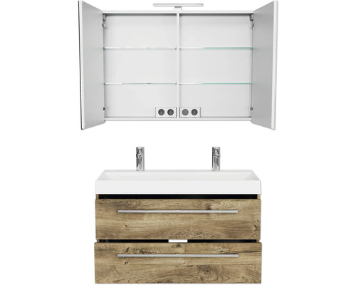 Badmöbelset mit Spiegelschrank, Waschbecken und Unterschrank