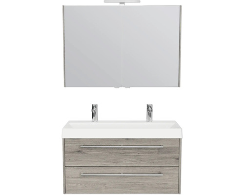 Badezimmermöbel-Set mit Waschbeckenunterschrank, Doppelwaschbecken und Spiegelschrank