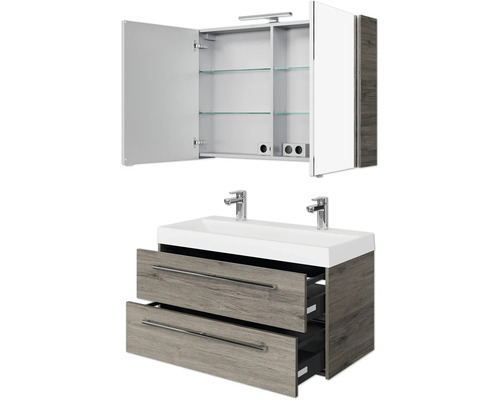 Badezimmermöbel-Set mit Waschtischunterschrank, Waschbecken und Spiegelschrank