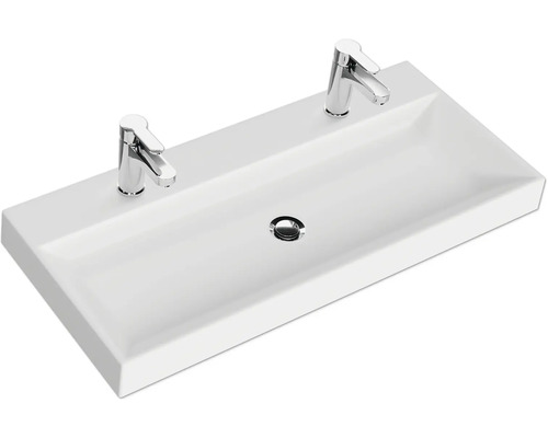 Rechteckiges Waschbecken mit zwei Armaturen
