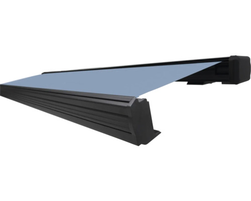 SOLUNA Kassettenmarkise Exquisit 5,5x3 Stoff Dessin 8204 Gestell DB703 dunkelgrau Antrieb rechts inkl. Motor und Wandschalter