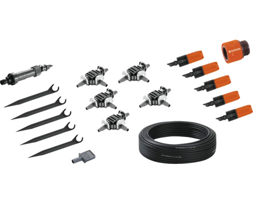 Gardena Micro-Drip-System Startset Pflanztöpfe M mit Gartenschlauch, Verbinder, Endstopfen, Tropfern und Halterungen für die Bewässerung von Pflanzen