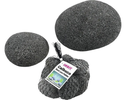 Aquariumdekoration Stein ORBIT Calbuco Black Lava Pebble Large anthrazit ca. 15 cm Orbit Calbuco schwarze Lavasteine im Netz und lose