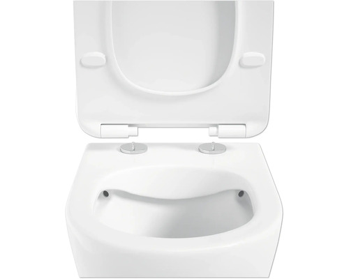 Nahaufnahme einer Toilette mit offenem Toilettendeckel