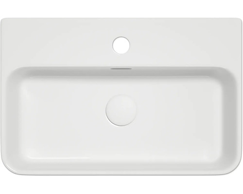 Aufsicht auf ein rechteckiges Waschbecken aus Keramik