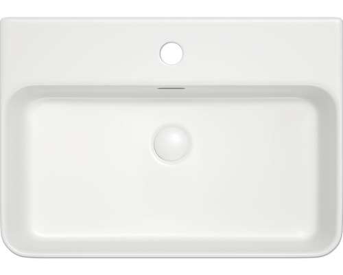 Keramik Waschbecken von oben mit Hahnloch und Überlauf