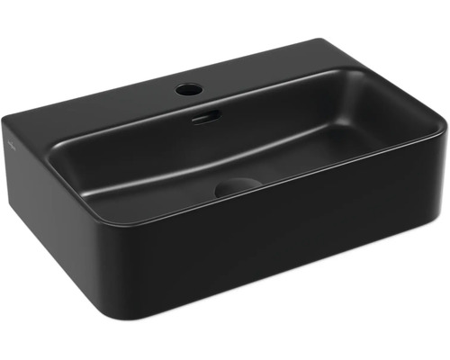 Jungborn Waschtisch THREE 56 x 36 cm schwarz matt inkl. keramischen Ablaufventil Schwarzes Aufsatzwaschbecken aus Keramik