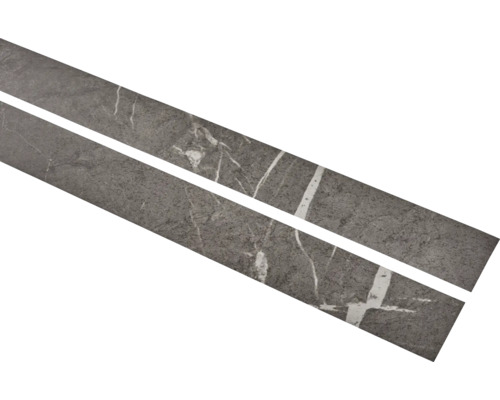 Zwei graue Vinyl-Bodenleisten mit Marmoroptik