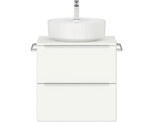 Badmöbel-Set NOBILIA Programm 3 BxHxT 61 x 59,1 x 48,7 cm Frontfarbe weiß matt mit Aufsatz-Waschtisch Griffleiste chrom matt 320