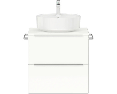 Badmöbel-Set NOBILIA Programm 3 BxHxT 61 x 59,1 x 48,7 cm Frontfarbe weiß hochglanz mit Aufsatz-Waschtisch Griffleiste chrom matt 322 Waschtisch mit Aufsatzwaschbecken und Unterschrank