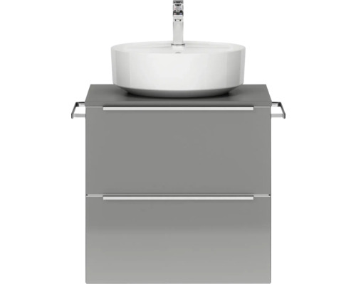 Badmöbel-Set NOBILIA Programm 3 BxHxT 61 x 59,1 x 48,7 cm Frontfarbe grau hochglanz mit Aufsatz-Waschtisch Griffleiste chrom matt 324 Badmöbel-Set NOBILIA Programm 3 BxHxT 61 x 59,1 x 48,7 cm Frontfarbe grau hochglanz mit Aufsatz-Waschtisch Griffleiste chrom matt 324