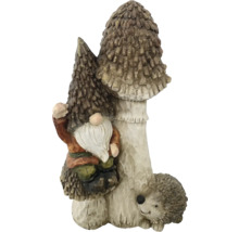 Gartenzwerg mit Pilz und Igel als Dekoration