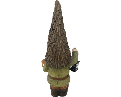 Gartenzwerg Figur von hinten mit Laterne und Baumhut