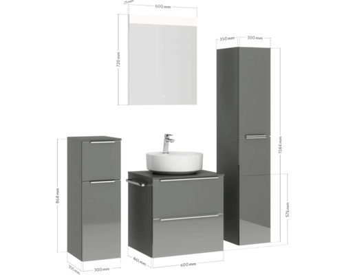 Badezimmerset mit Waschtisch, Spiegel, Waschbecken und Hochschrank
