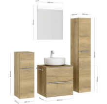 Badmöbel-Set NOBILIA Programm 3 BxHxT 140 x 169,1 x 48,7 cm Frontfarbe eiche natur mit Aufsatz-Waschtisch weiß und Spiegel mit LED-Beleuchtung Midischrank Unterschrank Griffleiste chrom matt 358