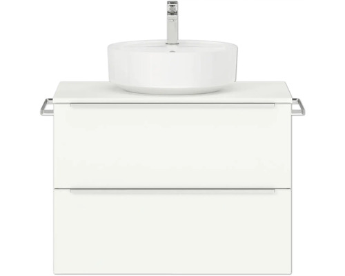 Badmöbel-Set NOBILIA Programm 3 BxHxT 81 x 59,1 x 48,7 cm Frontfarbe weiß matt mit Aufsatz-Waschtisch Griffleiste chrom matt 376