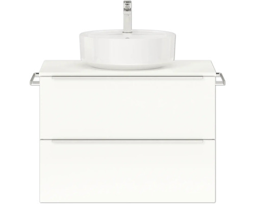 Badmöbel-Set NOBILIA Programm 3 BxHxT 81 x 59,1 x 48,7 cm Frontfarbe weiß hochglanz mit Aufsatz-Waschtisch Griffleiste chrom matt 378