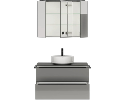 Waschtisch mit Aufsatzwaschbecken und Spiegelschrank für das Badezimmer