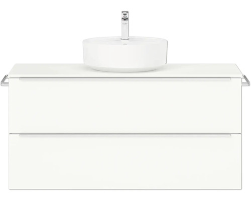 Badmöbel-Set NOBILIA Programm 3 BxHxT 121 x 59,1 x 48,7 cm Frontfarbe weiß matt mit Aufsatz-Waschtisch Griffleiste chrom matt 488