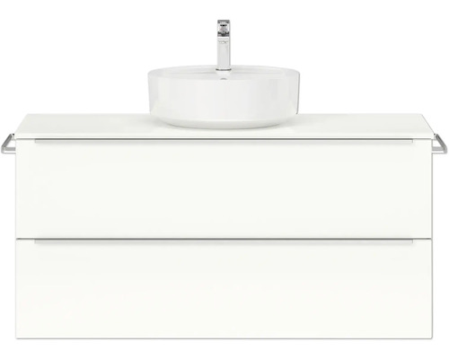 Badmöbel-Set NOBILIA Programm 3 BxHxT 121 x 59,1 x 48,7 cm Frontfarbe weiß hochglanz mit Aufsatz-Waschtisch Griffleiste chrom matt 4490