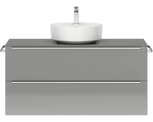 Badmöbel-Set NOBILIA Programm 3 BxHxT 121 x 59,1 x 48,7 cm Frontfarbe grau hochglanz mit Aufsatz-Waschtisch Griffleiste chrom matt 492 Badmöbel-Set NOBILIA Programm 3 BxHxT 121 x 59,1 x 48,7 cm Frontfarbe grau hochglanz mit Aufsatz-Waschtisch Griffleiste chrom matt 492