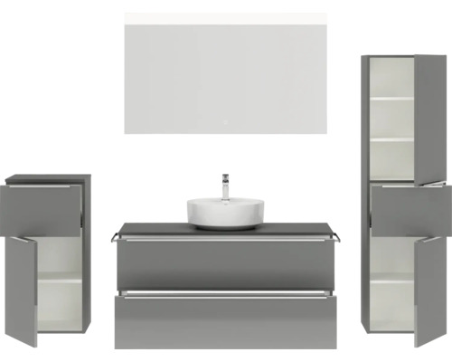 Badezimmermöbelset mit Waschtisch, Spiegel und Schränken