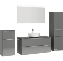 Modernes Badezimmer-Set mit Waschtisch, Aufsatzwaschbecken, Spiegelschrank und Hochschränken