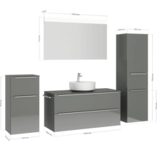 Komplette Badezimmereinrichtung mit Waschtisch, Waschbecken, Spiegelschrank und Hochschrank