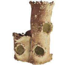 Aquariumdeko aquaroche Double Trunk handmodeliert, wasserneutral, leicht, porös, Keramik 10 x 6 cm creme braun
