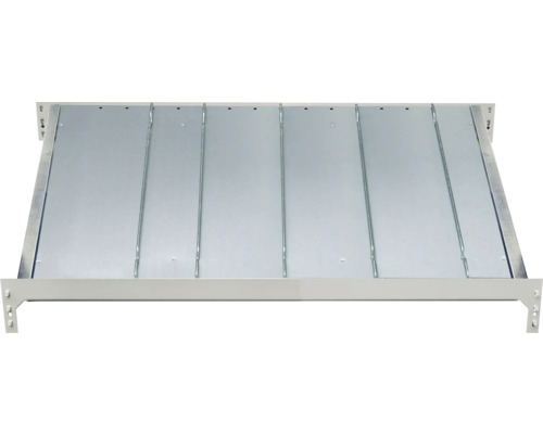 Zusatzebene für Kanbanregal Schulte MULTIplus150 verzinkt 100x60 cm Tragkraft 150 kg Aufsicht auf einen Metallauszug mit Rahmen für Regale
