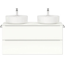 Waschtischunterschrank mit zwei Aufsatzwaschbecken und Armaturen