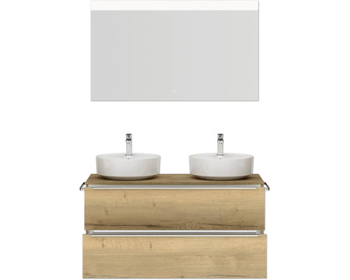 Badezimmermöbelset mit Doppelwaschtisch, Waschtischunterschrank und Spiegel