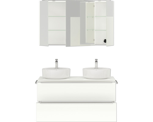 Badezimmer Waschtisch mit zwei Waschbecken und Spiegelschrank