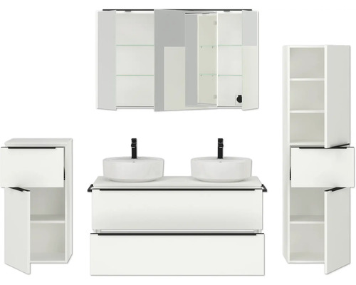 Badezimmer-Set mit Waschbeckenunterschrank, Waschtischen, Spiegelschrank und Hochschrank