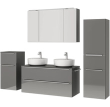Badezimmermöbelset mit Waschtisch, Aufsatzwaschbecken, Spiegelschrank und Hochschrank