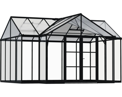 Gewächshaus mit Stahlrahmen und Glasplatten