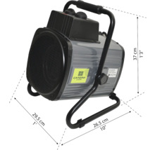 Canopia Heizlüfter mit den Maßen 37 cm Höhe, 29,5 cm Breite und 26,5 cm Tiefe.