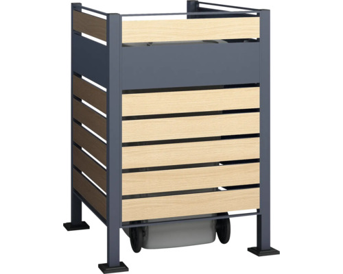 Mülltonnenbox mit Holzverkleidung und Metallelementen