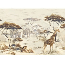 Safari Tapete mit Elefanten, Löwe und Giraffe