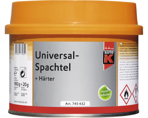 Universeller Spachtel mit Härter in einer Dose mit Auto K Logo