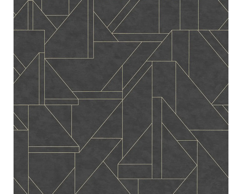 Vliestapete Metropolitan Stories 3 geometrisch schwarz gold Tapete mit geometrischem Muster aus Dreiecken und Rechtecken