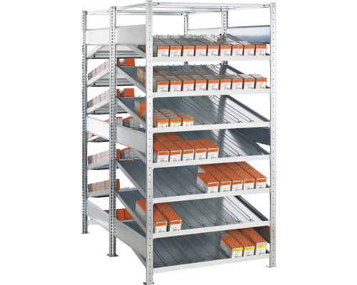 Kanbanregal Grundregal Schulte MULTIplus150 doppelseitig verzinkt 200x100x(2x60) cm 16 Böden Tragkraft 1300 kg