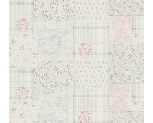 Vliestapete 39066-3 Maison Charme Retro Patchwork grau Tapete mit Patchworkmuster aus Blumen und Karos