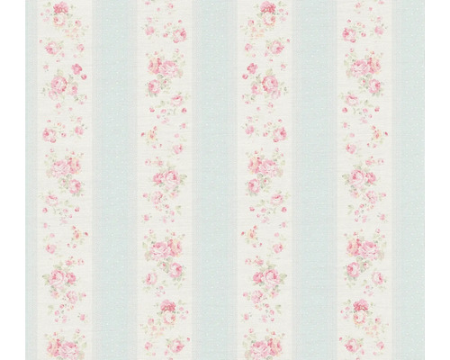 Vliestapete 39069-1 Maison Charme Streifen blau Tapete mit Blumenmuster und Streifen