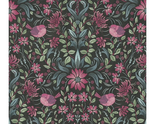 Vliestapete 39075-1 Maison Charme Landhaus Blumen schwarz pink