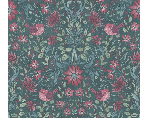 Vliestapete 39075-4 Maison Charme Landhaus Blumen petrol Tapete mit Blumenmuster und Vogelmotiven