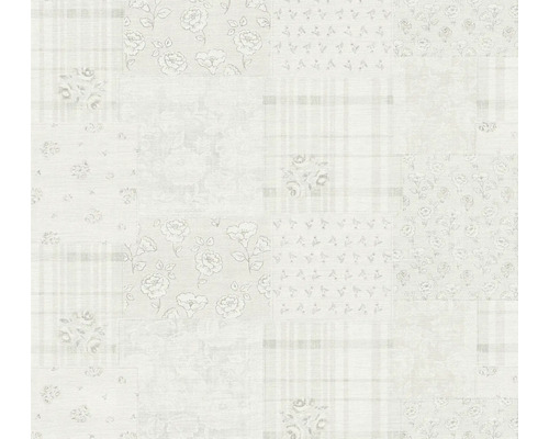 Vliestapete 39066-2 Maison Charme Retro Patchwork grau Tapete mit Patchwork-Design und Blumenmuster