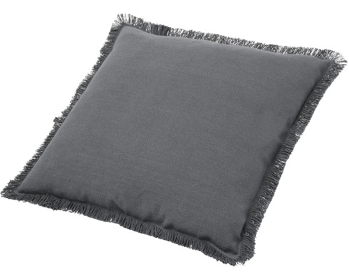 Graues Kissen mit Fransen
